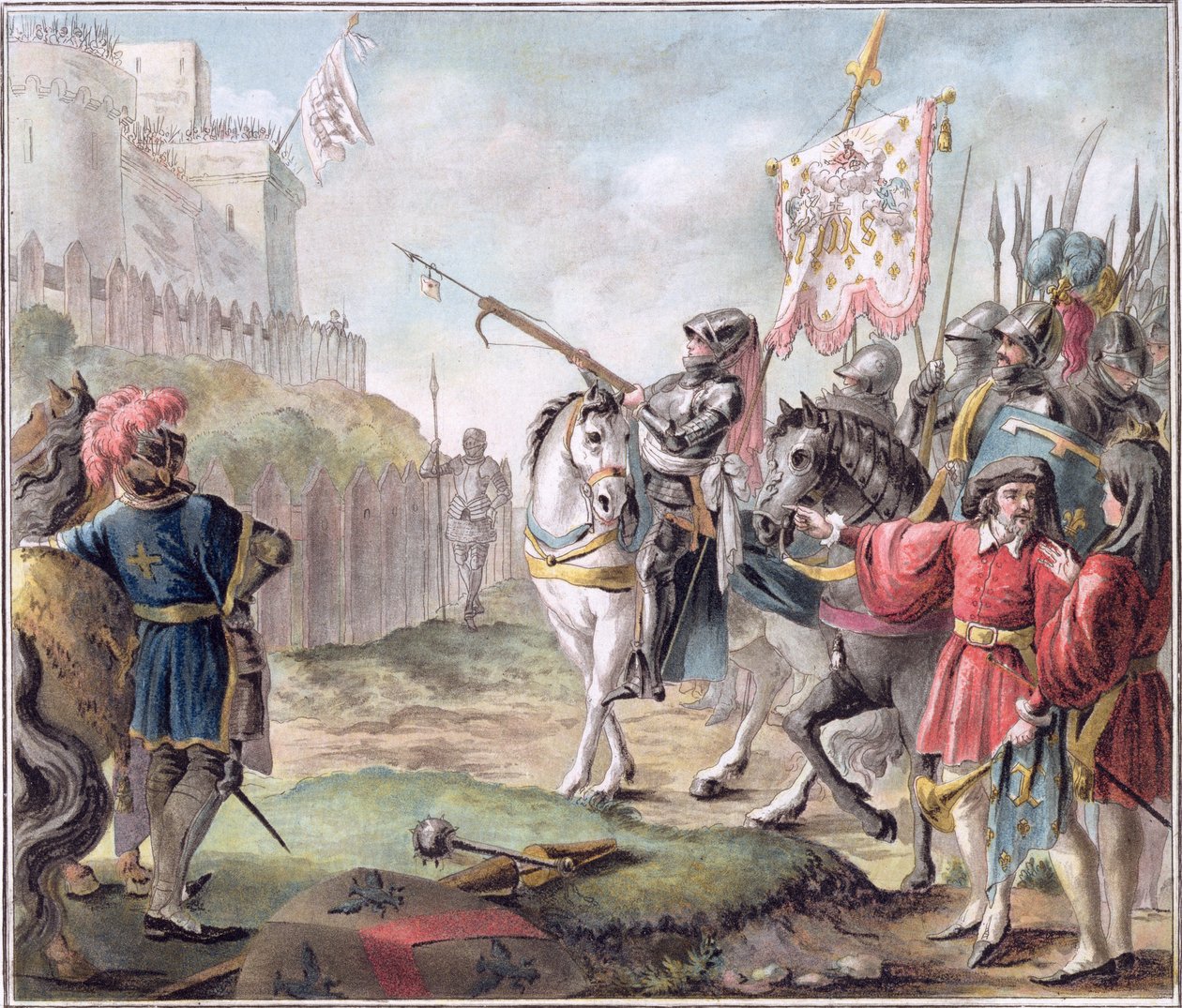Jeanne of Arc (1412-31) megparancsolja az angoloknak, hogy hagyják el Franciaországot, vésette Louis Roger, 1787 alkotó: Antoine Louis Francois Sergent Marceau