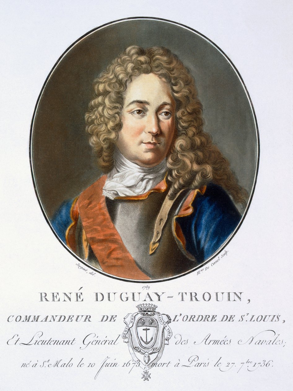 Rene Duguay-Trouin a "Nagy férfiak, jeles nők és emlékezetes francia alanyok portréiból, vésve és színekkel nyomtatva", Pierre Blin, 1786-92, Párizs (színes metszet) alkotó: Antoine Louis Francois Sergent Marceau