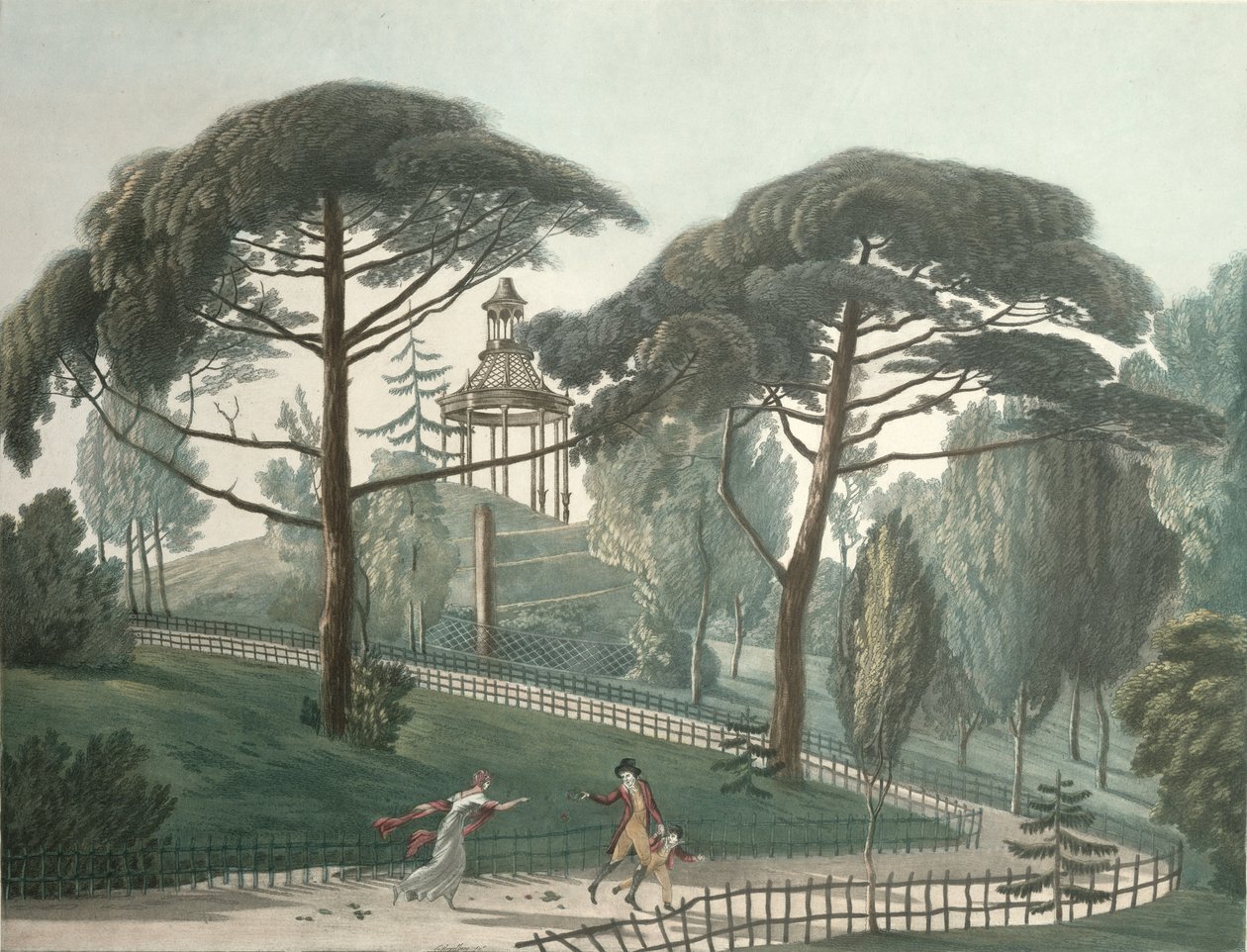 A párizsi Jardin des Plantes labirintusa vagy Belvedere, vésette Nicolas Marie Joseph Chapuy (1790-1858) (akvatinta) alkotó: Antoine Pierre Mongin
