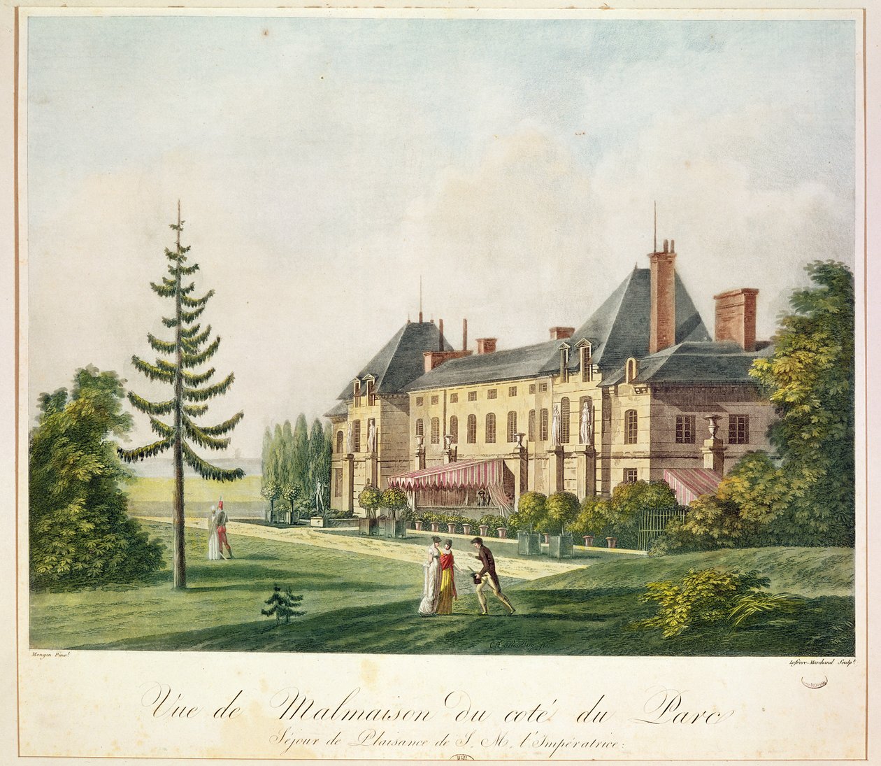 Malmaison kilátása a parkból, Marchand Lefebvre metszete, 1790-1810 körül alkotó: Antoine Pierre Mongin