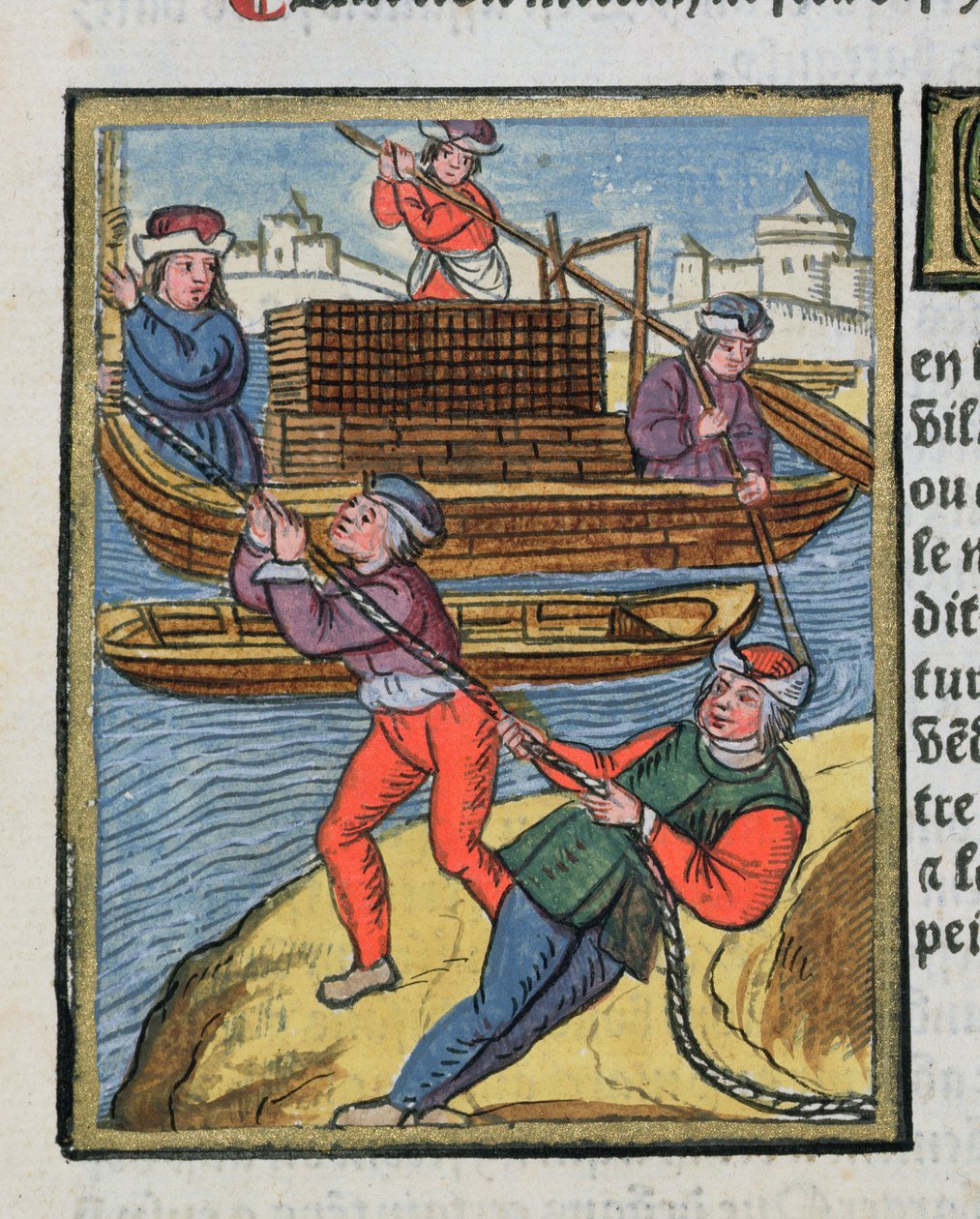 Faszállítás a Szajna folyón, az „Ordonnances Royaux de la Juridiction de la Prevote des Marchands de la Ville de Paris”-tól, 1528 (wc und gouache papíron) alkotó: Antoine Verard