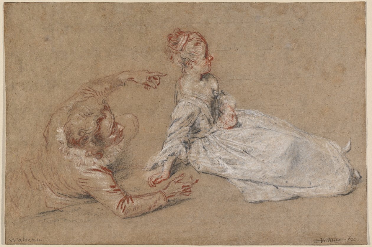 Egy fekvő férfi és egy nő ül a földön alkotó: Jean Antoine Watteau