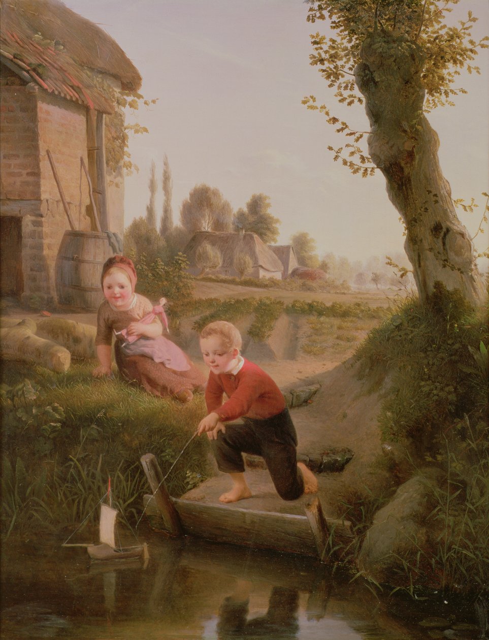 Két gyerek játszik egy csónakkal alkotó: François Antoine de Bruycker