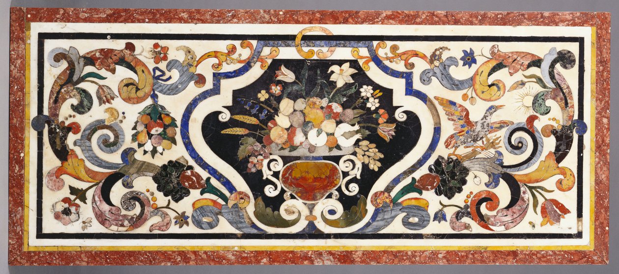 Firenzei pietra dura asztallap, amelynek közepén egy tál gyümölcs és virág található alkotó: Antoine Auguste Ernest Herbert or Hebert