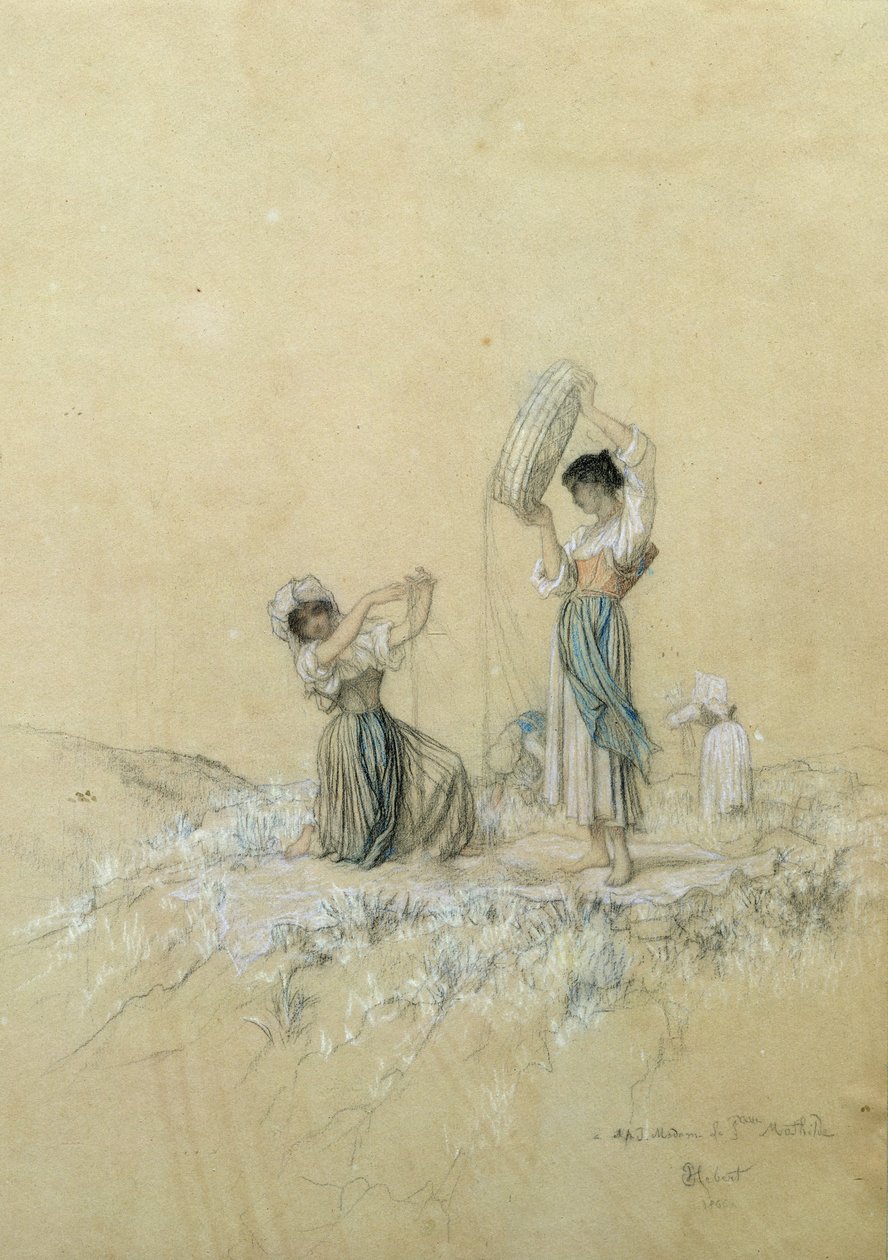 The Winnowers, 1866 (ceruza és zsírkréta papíron) alkotó: Antoine Auguste Ernest Herbert or Hebert
