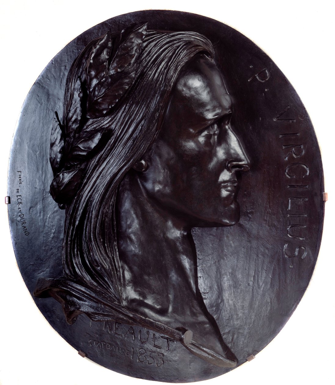 Vergilius (Publius Vergilius Maro vagy Virgilio) latin költő (Kr. e. 70-19) ábrázolása Auguste Preault (1809-1879) kolosszális ovális bronzérem 1853 Párizs, d