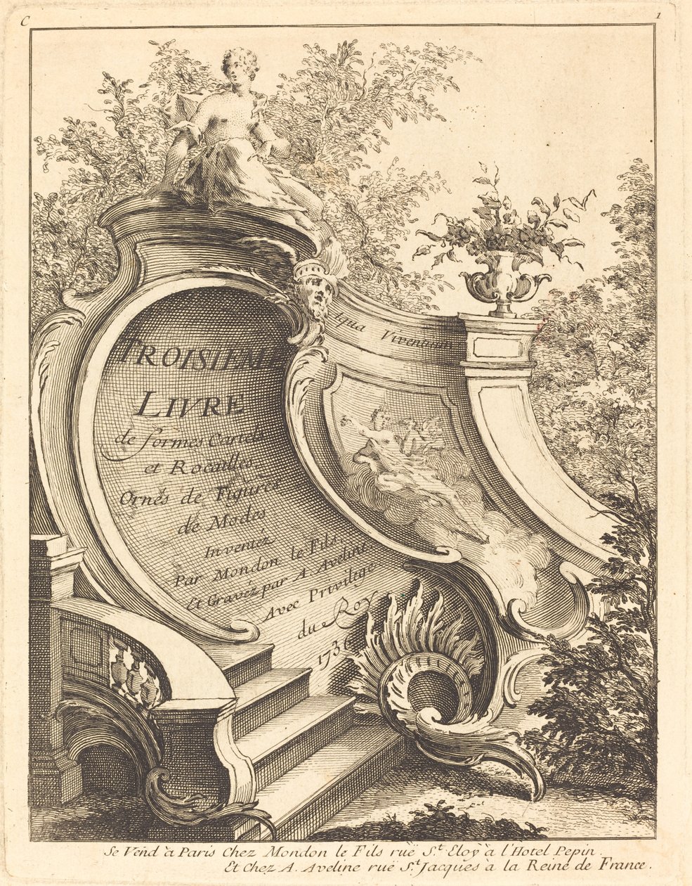 Harmadik alakzatok könyve Kartelek és Rocailles (címlap) alkotó: Antoine Aveline after Jean Mondon