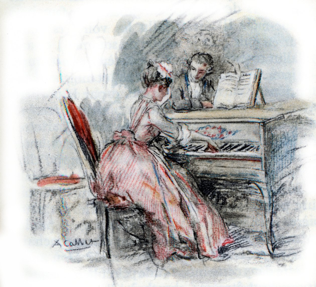 Werther csodálja Charlotte-ot, aki csembalón játszik alkotó: Antoine Calbet