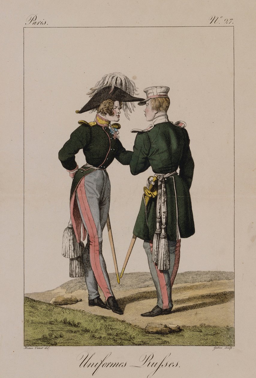 Orosz egyenruha (kézzel színezett metszet) alkotó: Antoine Charles Horace Vernet