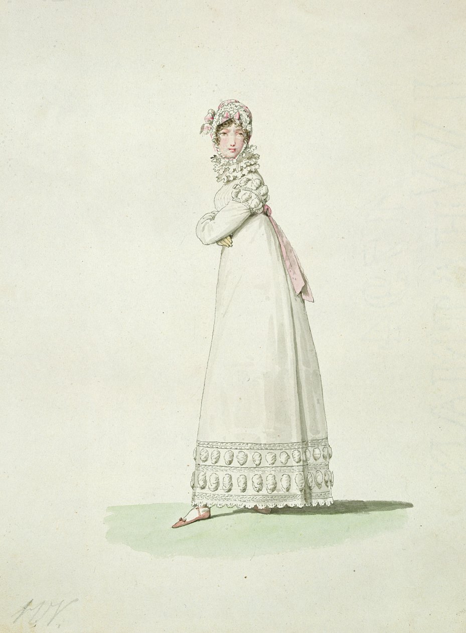 Elegáns nő szabadtéri ruhában, illusztráció az "Incroyables et Merveilleuses"-ből alkotó: Antoine Charles Horace Vernet
