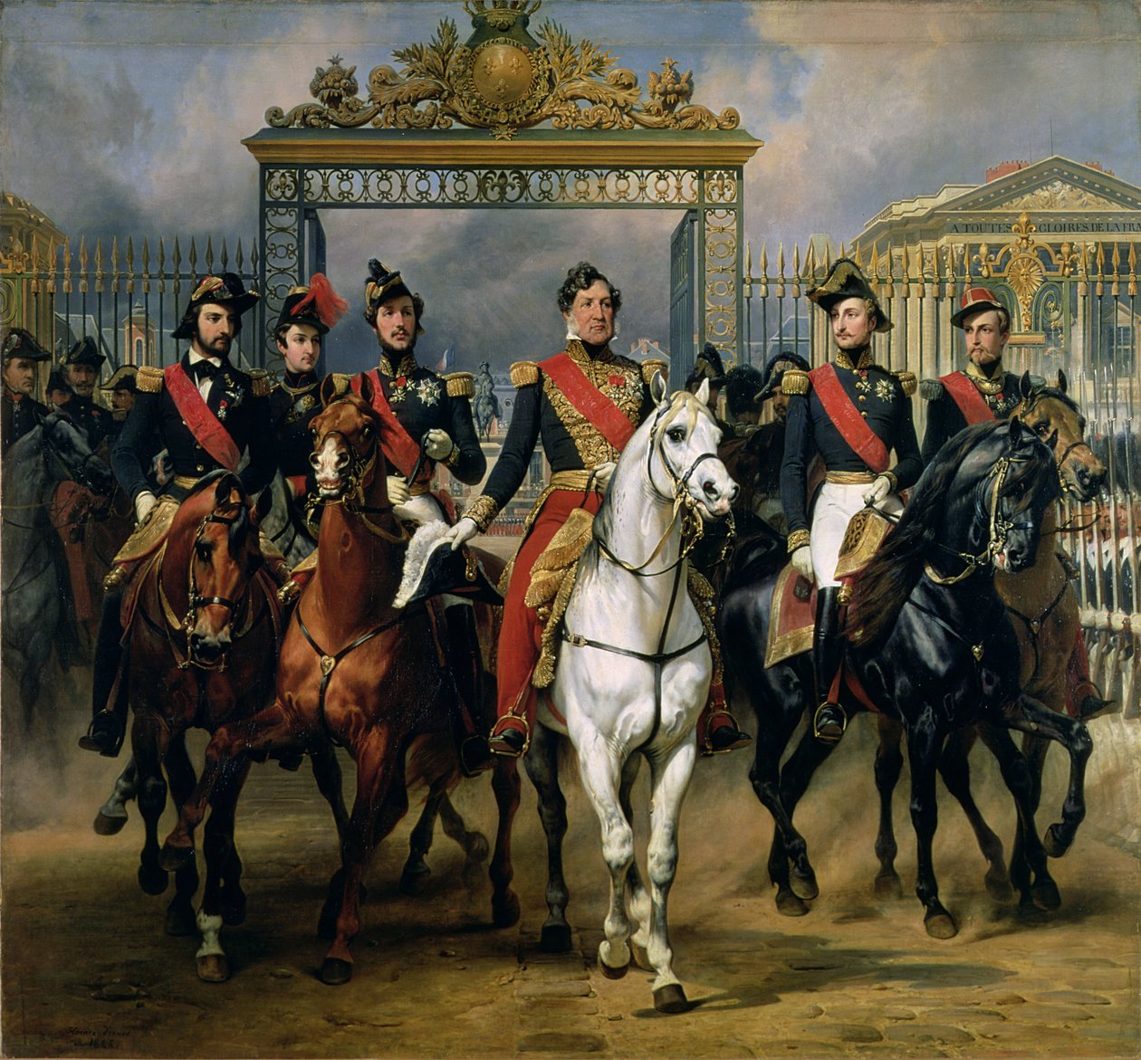 Lajos Fülöp (1773-1850) francia király és fiai lóháton hagyják el a versailles-i kastélyt, 1846 alkotó: Antoine Charles Horace Vernet