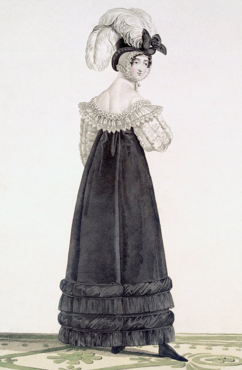Lady in Velvet Morning Dress, 24. tábla az „Incroyable et Marvelous”-ból, metszett Georges Jacques Gatine (1773-1831), pub. Párizs, 1797 (akvatinta metszet) alkotó: Antoine Charles Horace Vernet