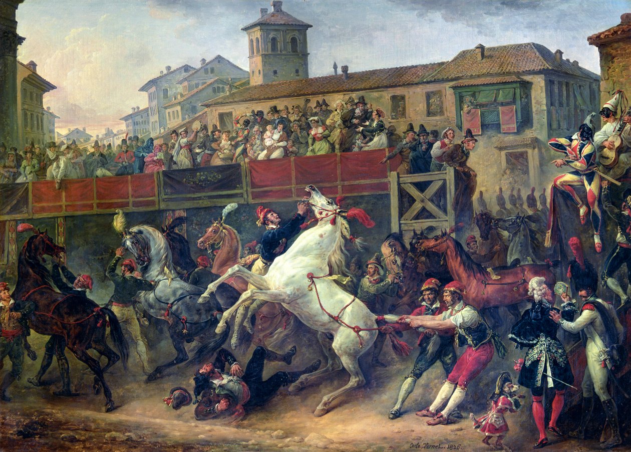 Jelenet egy lovaglás nélküli lóversenyről Rómában alkotó: Antoine Charles Horace Vernet