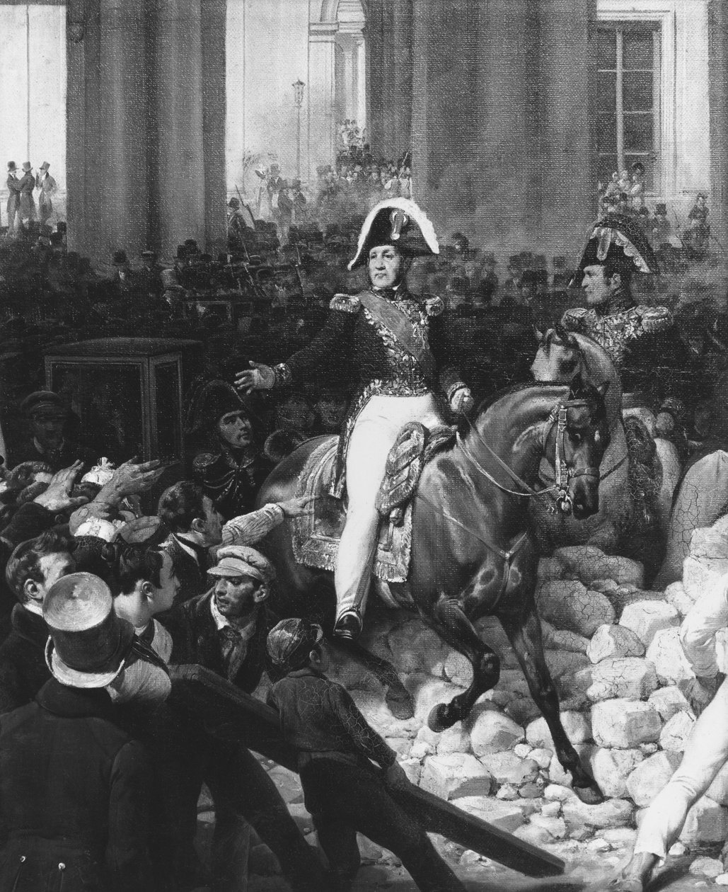 Orléans hercege elhagyja a Palais-Royalt, és a Hotel de Ville-be megy 1832. július 31-én (141289 részlet) alkotó: Antoine Charles Horace Vernet