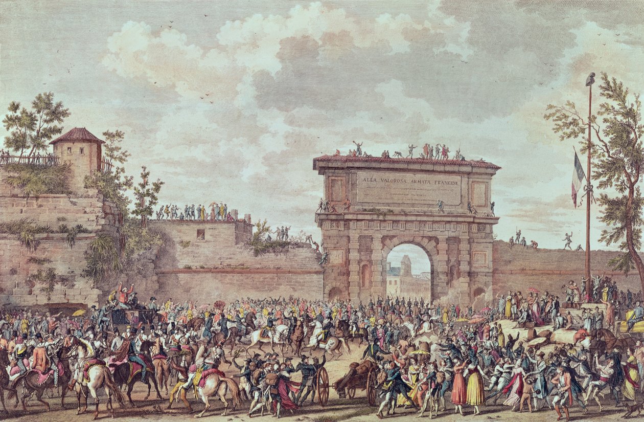 A franciák bevonulása Milánóba, 25 Floreal An IV (1796. május 14.) (aquatinta) alkotó: Antoine Charles Horace Vernet