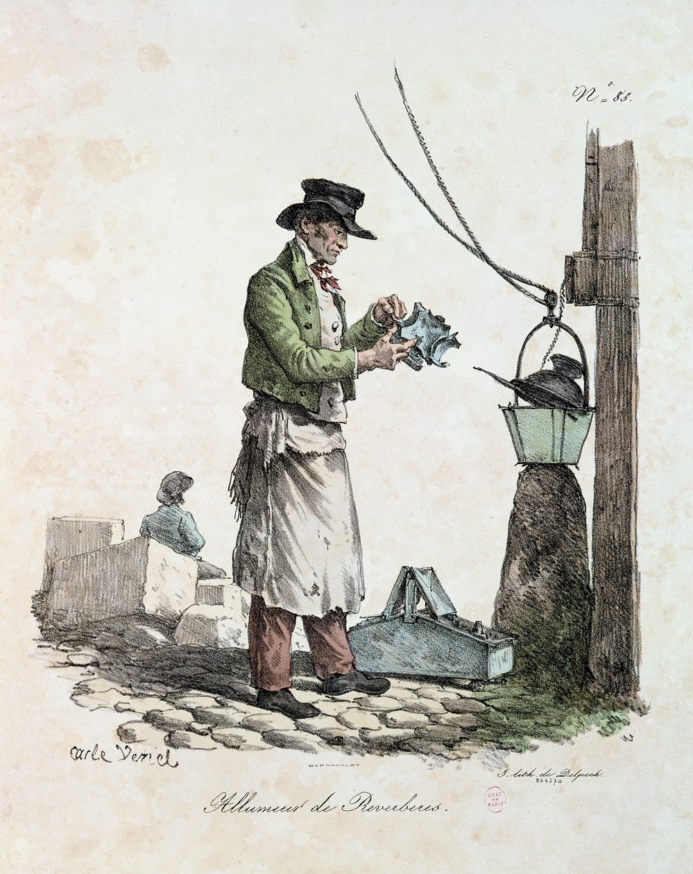 A lámpagyújtó, metszett: Francois Seraphin Delpech (1778-1825) alkotó: Antoine Charles Horace Vernet