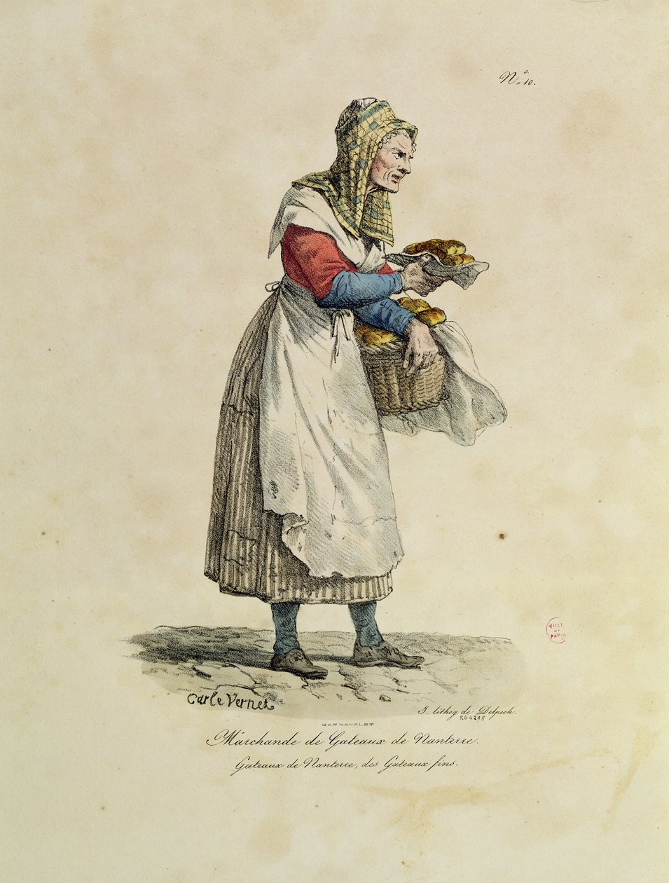 A Nanterre-i süteményárus, 10. szám a "Párizs kiáltásai" sorozatból, metszett: Francois Seraphin Delpech (1778-1825) (színes litó) alkotó: Antoine Charles Horace Vernet