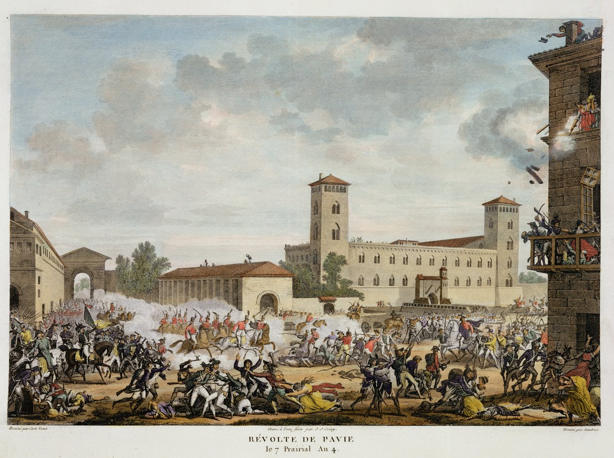 A paviai felkelés, 7 Prairial, 4. év (1796. május) Jacques Joseph Coiny (1761-1809) metszete (aquatinta) alkotó: Antoine Charles Horace Vernet