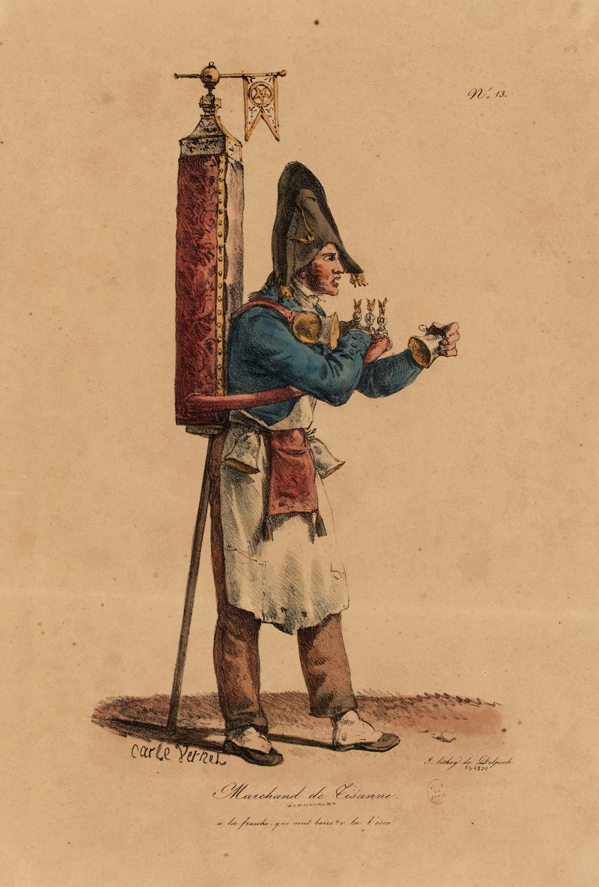A Tisane Seller, 13. szám a Párizs kiáltásai sorozatból, metszett: Francois Seraphin Delpech (1778-1825) alkotó: Antoine Charles Horace Vernet