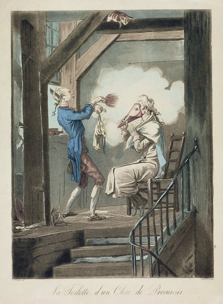 Egy ügyvédi hivatalnok toalettje, Philibert Louis Debucourt (1755-1832) metszete. alkotó: Antoine Charles Horace Vernet