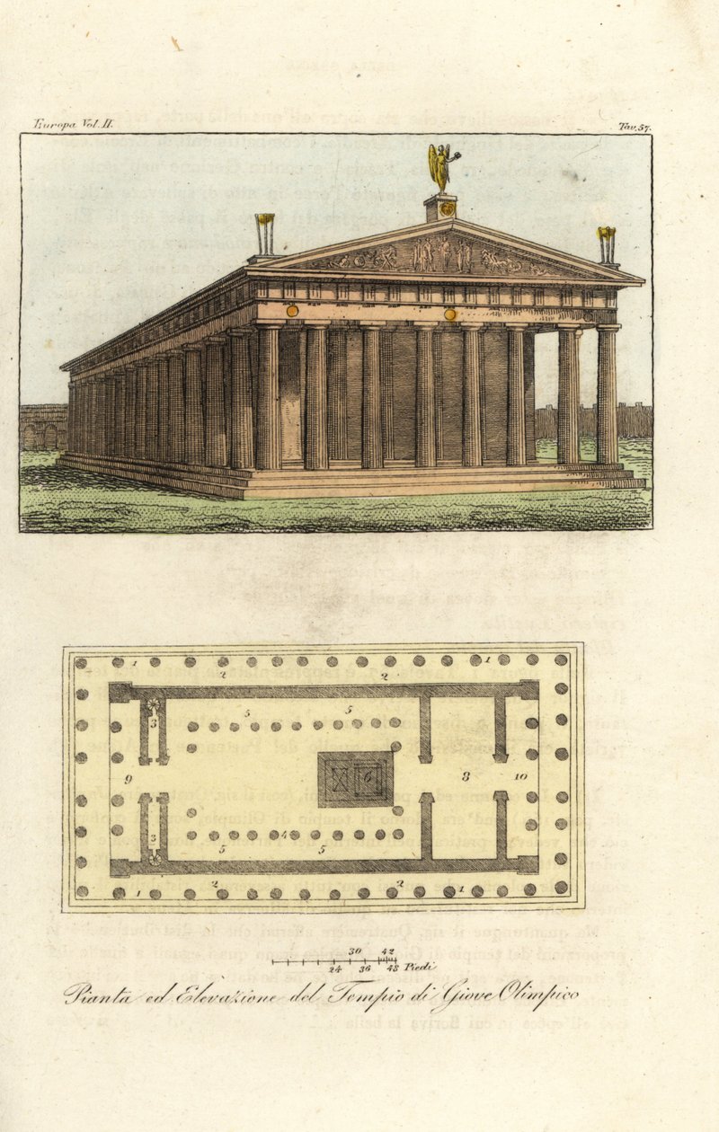 Zeusz vagy Jupiter templomának magassága és terve az Olümposznál alkotó: Antoine Chrysostome Quatremère de Quincy