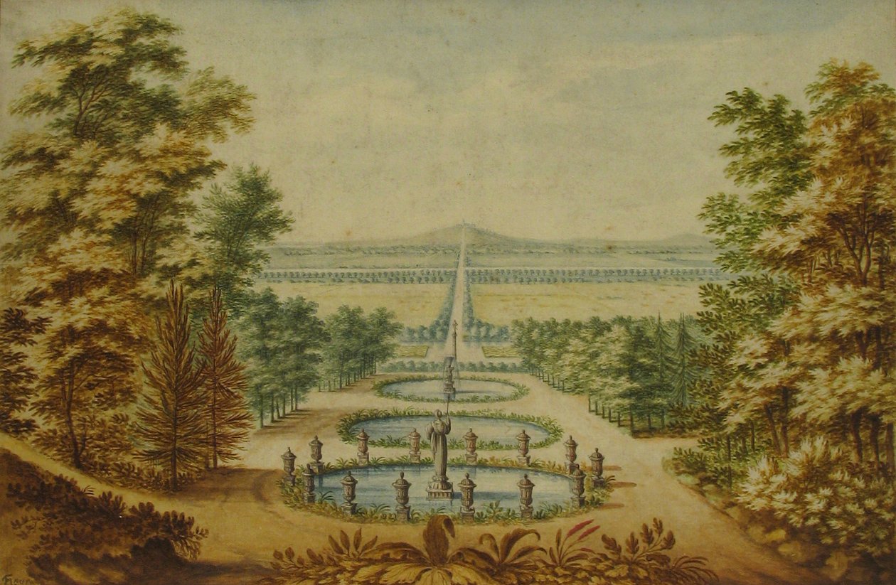 Festői kilátás a kertekre, n.d. alkotó: Antoine Claude Fleury
