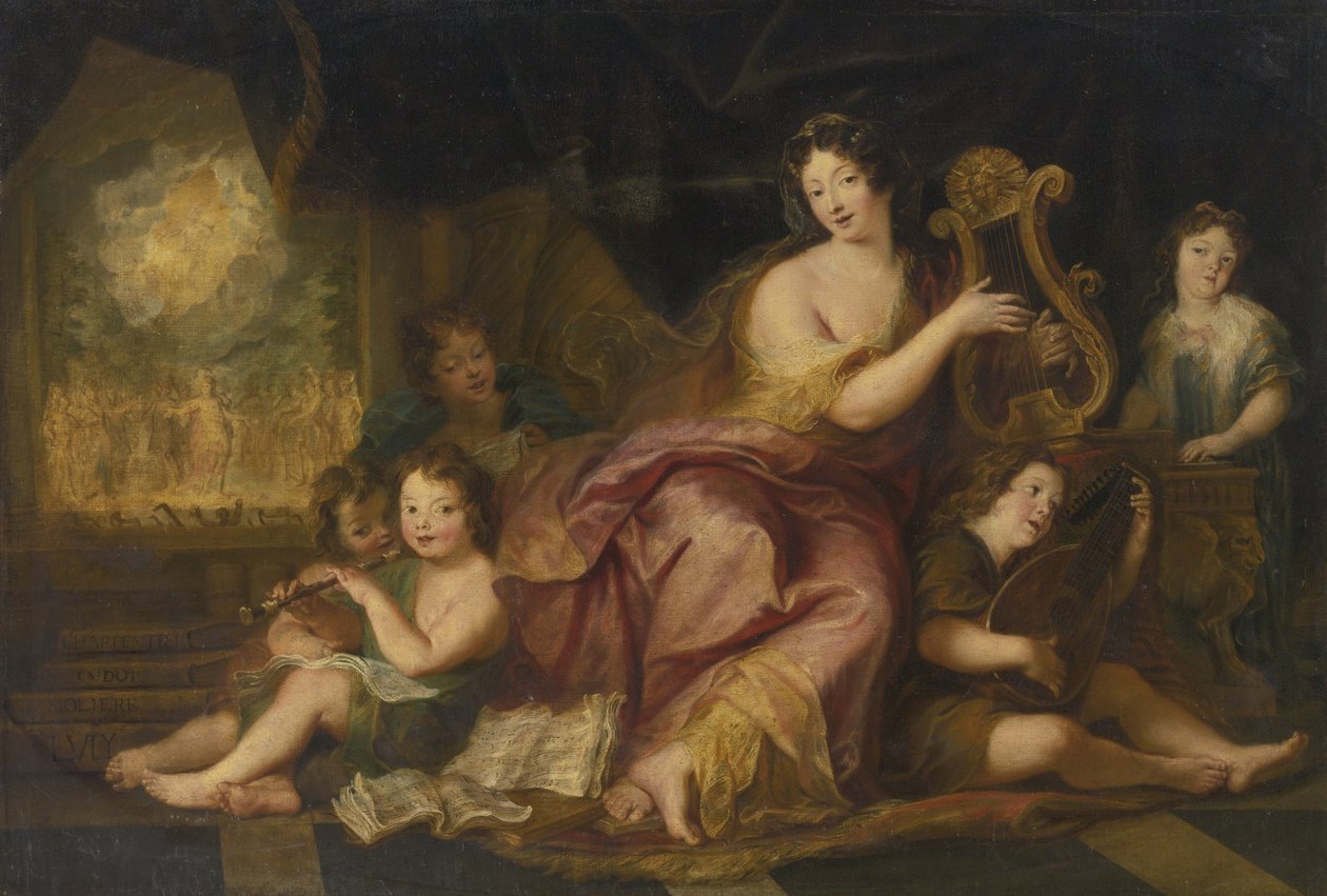 A zene allegóriája. Madame de Maintenon portréja 1635-1719 X. Lajos természetes gyermekeivel alkotó: Antoine Coypel