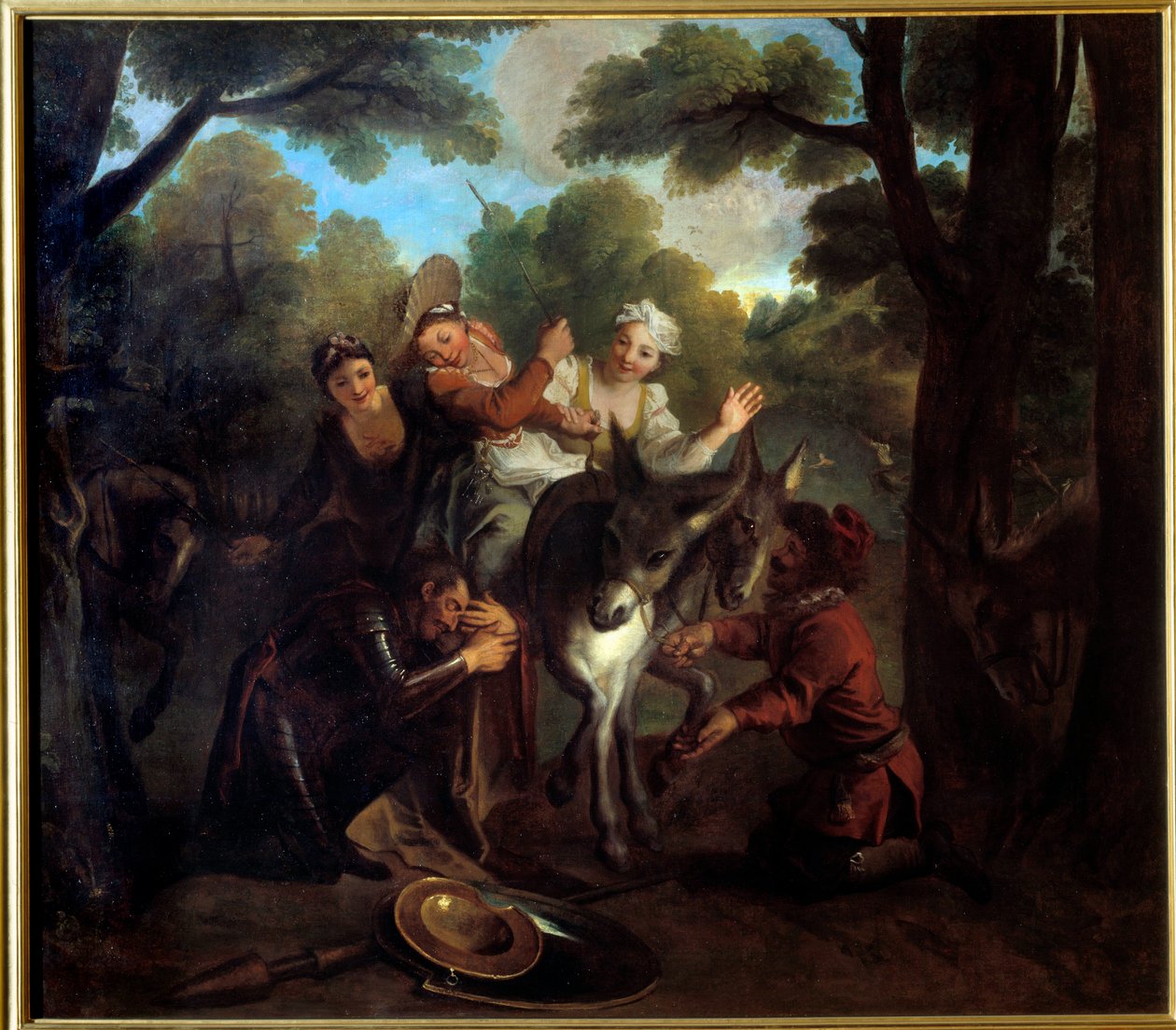 Don Quijote megcsal sanchoval egy parasztot visz el dulcinee-nek. Miguel de Cervantes Saavedra (1547-1616) „A leleményes Don Quijote La Mancha úriember”. Charles Antoine Coypel (1694-1752) festménye alkotó: Antoine Coypel