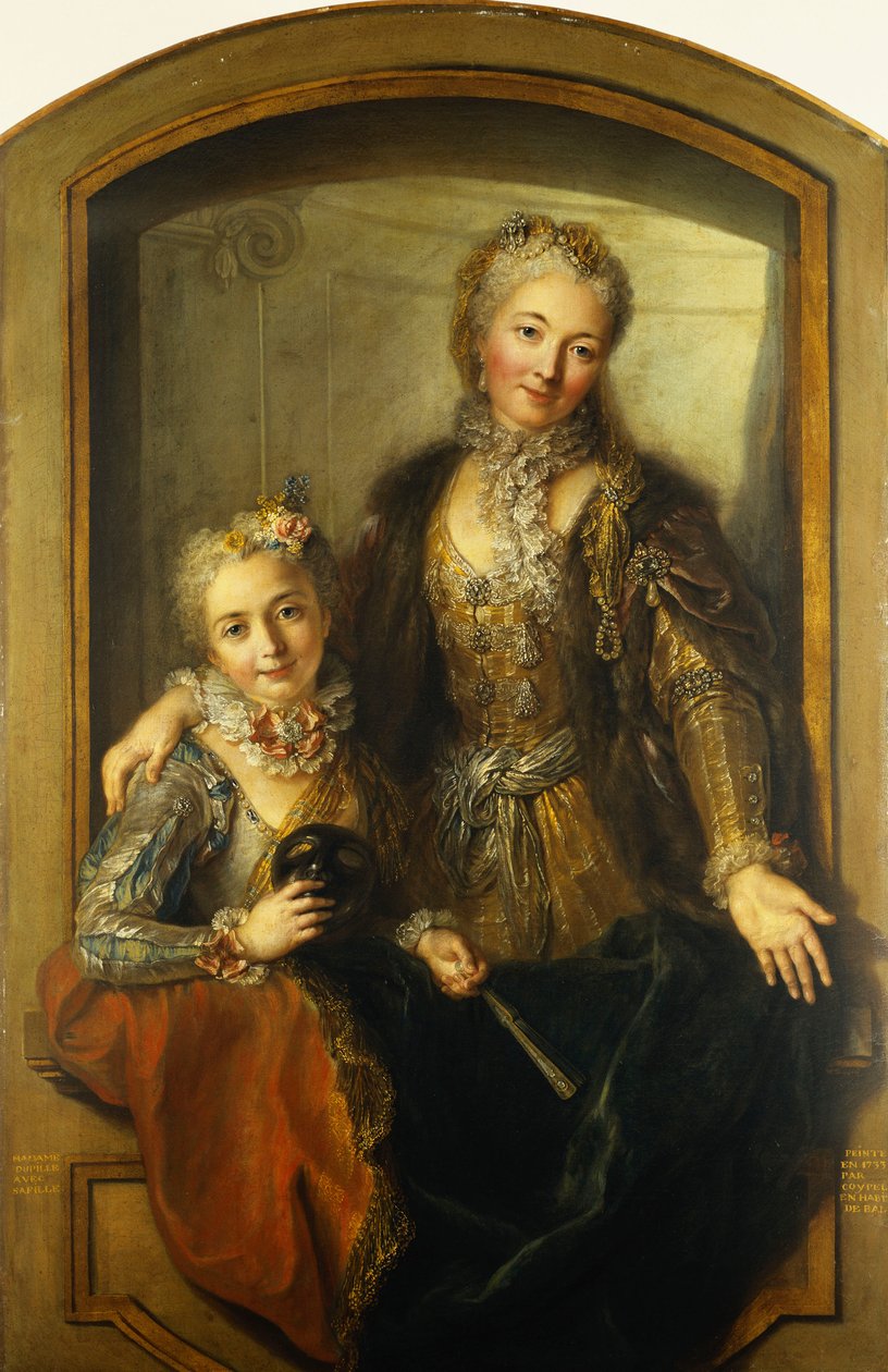 Madame Dupille és lánya portréja, középtestű, díszruhába öltözve az ablakban, 1733 alkotó: Antoine Coypel