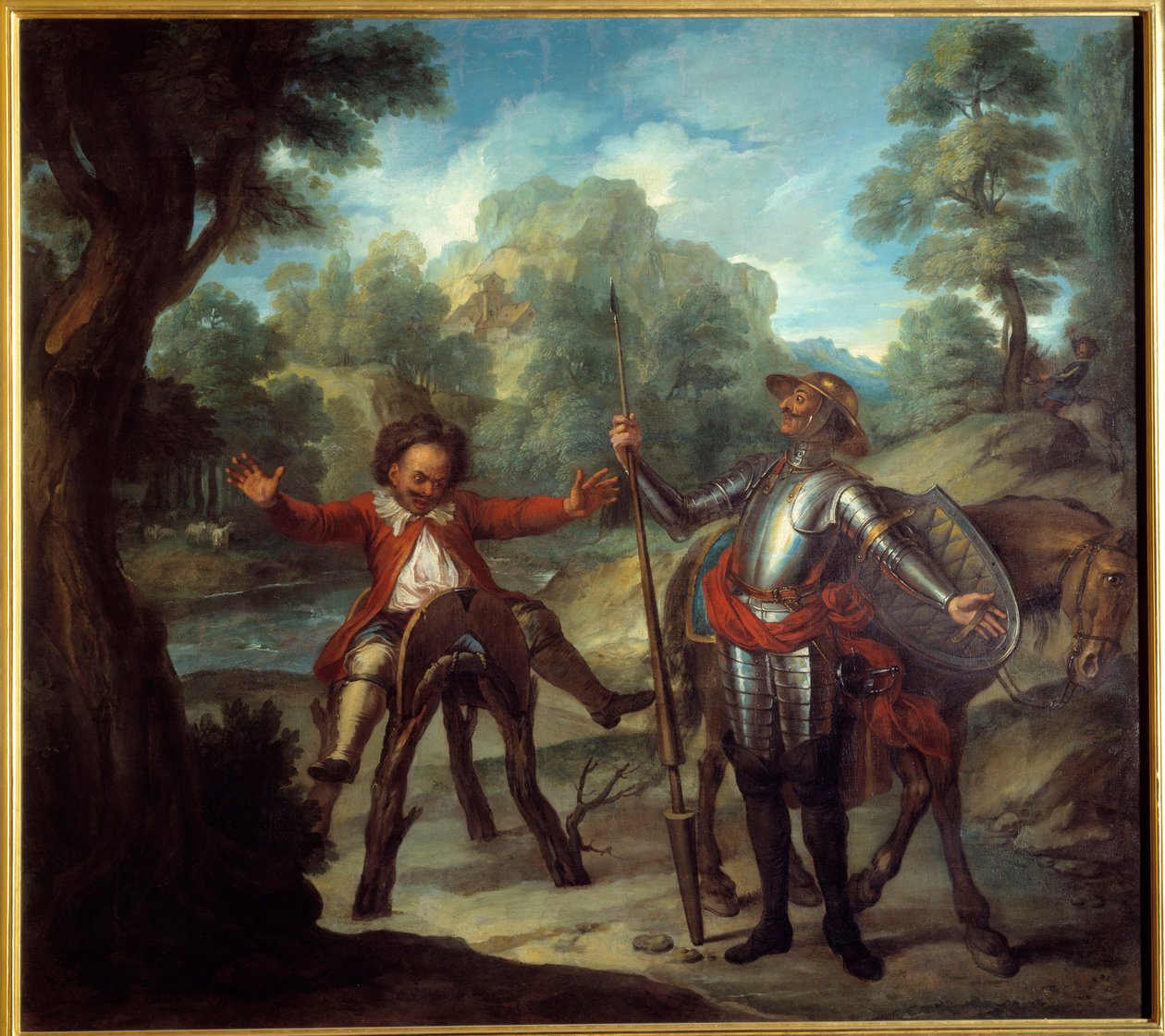 Don Quijote története: Sancho felébred, és kétségbeesetten nem találja meg szeretett Grisonját. Miguel de Cervantes Saavedra (1547-1616) „A leleményes Don Quijote La Mancha úriember”. Charles Antoine Coypel (1694-1752) festménye alkotó: Antoine Coypel