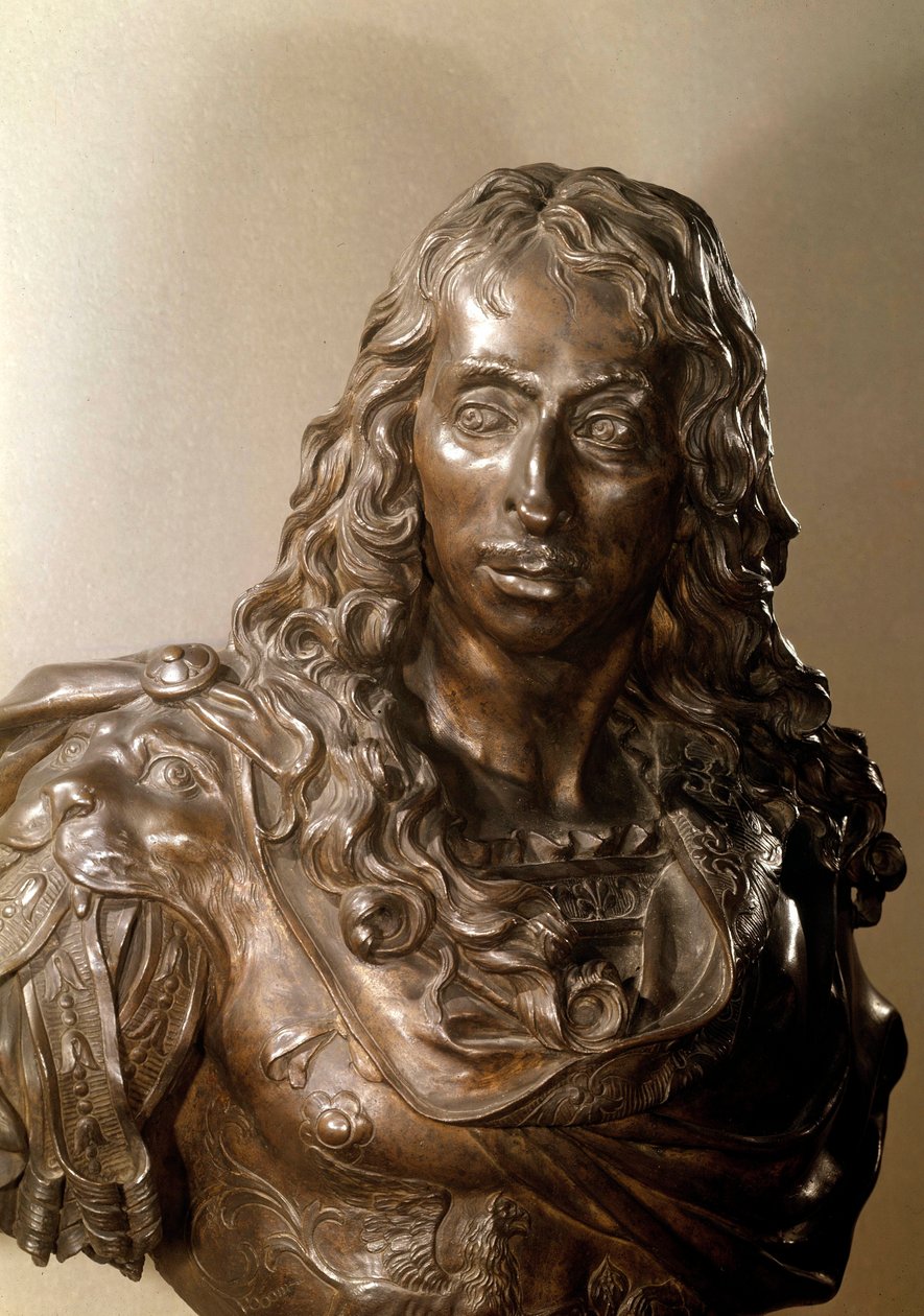 II. Lajos, Bourbon, Conde hercege, a Grand Conde (1621-1686) bronz mellszobra (Bourbon-Conde). Antoine Coysevox (1640-1720) szobra 17. század. alkotó: Antoine Coysevox