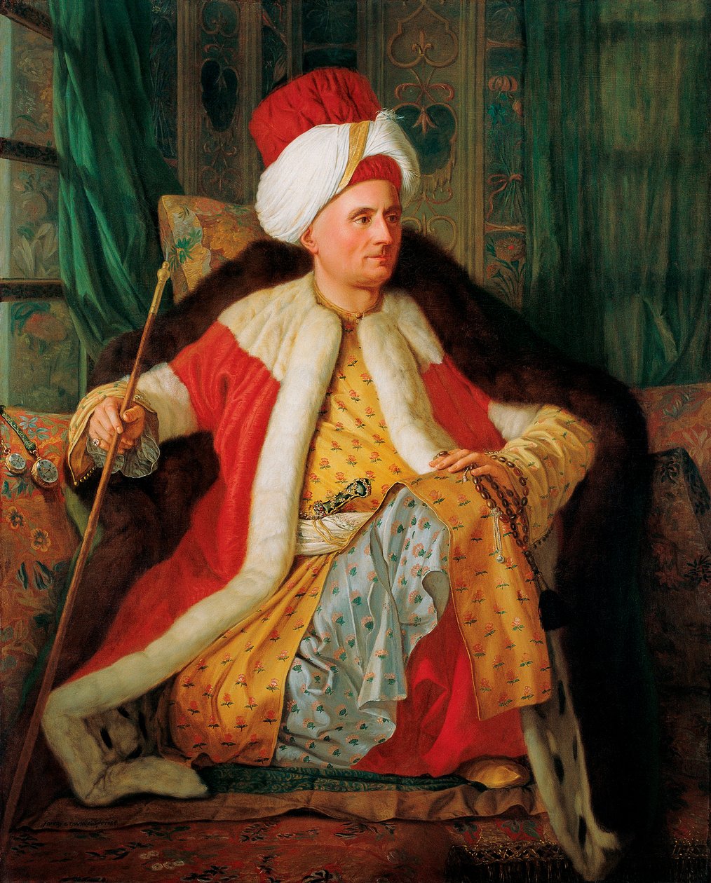 Charles Gravier de Vergennes (1719-1787) török ​​öltözékű diplomata portréja (Charles Gravier Vergennes grófja és francia nagykövet portréja, török ​​öltözékben) - Antoine de Favray (1706-1791) festménye, olaj, vászon alkotó: Antoine Favray