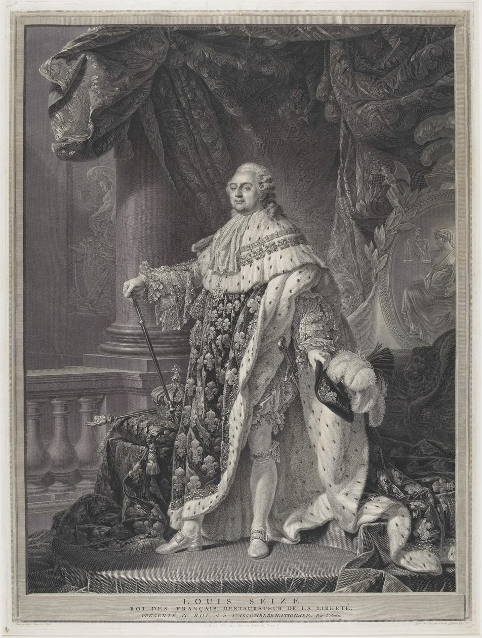 Le Sacre – XVI. Lajos király portréja koronázási díszben, metszett: Charles-Clément Bervic (1756-1822) alkotó: Antoine Francois (after) Callet