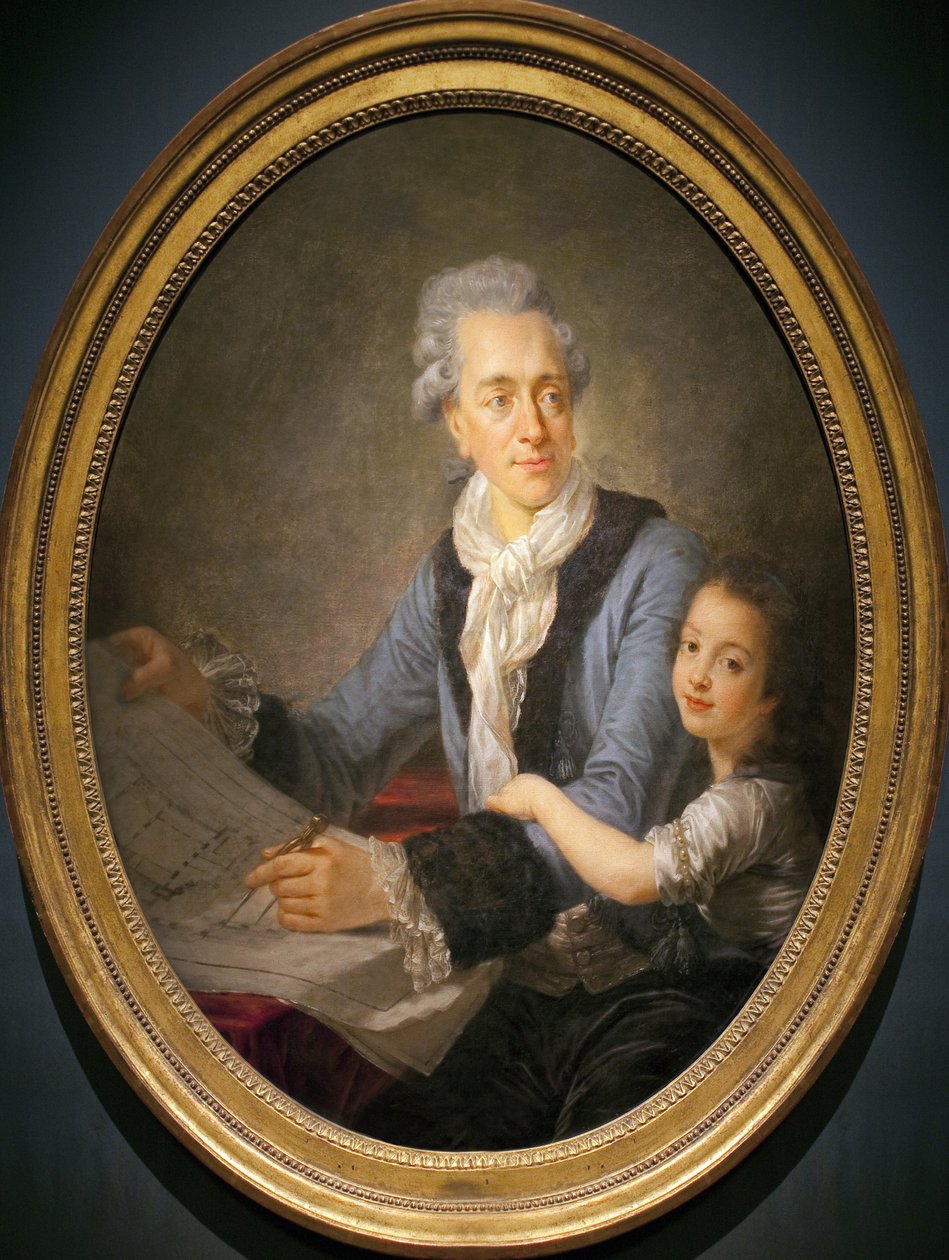 Claude Nicolas Ledoux (1736-1806) portréja lányával, Adelaide-dal. (Ledoux tartja az Arc et Senans (Franche Comte) iparváros igazgatójának házának terveit, ennek az ideális városnak a befejezetlenül maradt ambiciózus programját, alkotó: Antoine François Callet