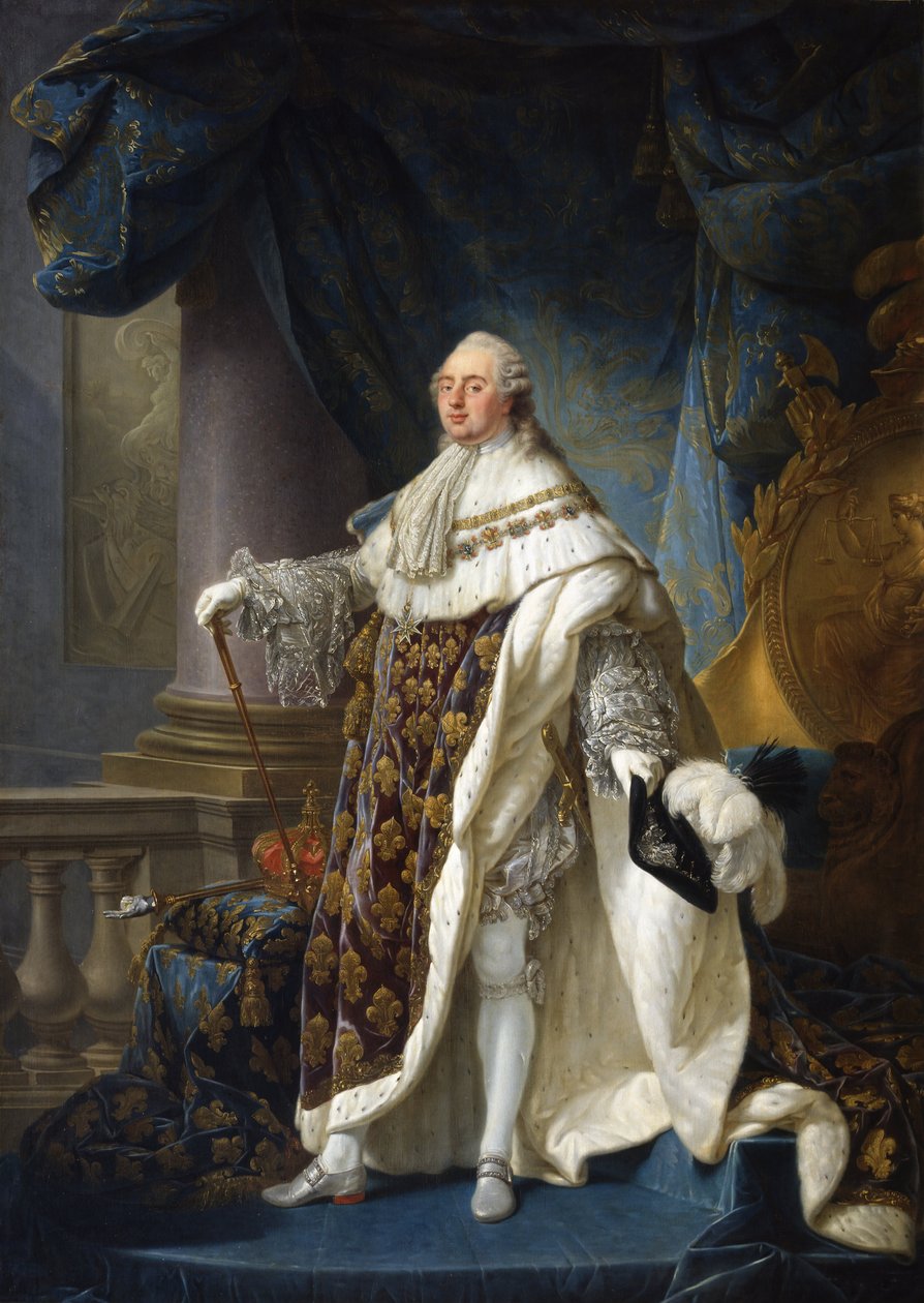 francia: Louis XVI, roi de France et de Navarre, revêtu du grand costume royal en 1779 Louis XVI, francia és navarrai király, viseli a nagy királyi öltözetet 1779-ben. alkotó: Antoine François Callet