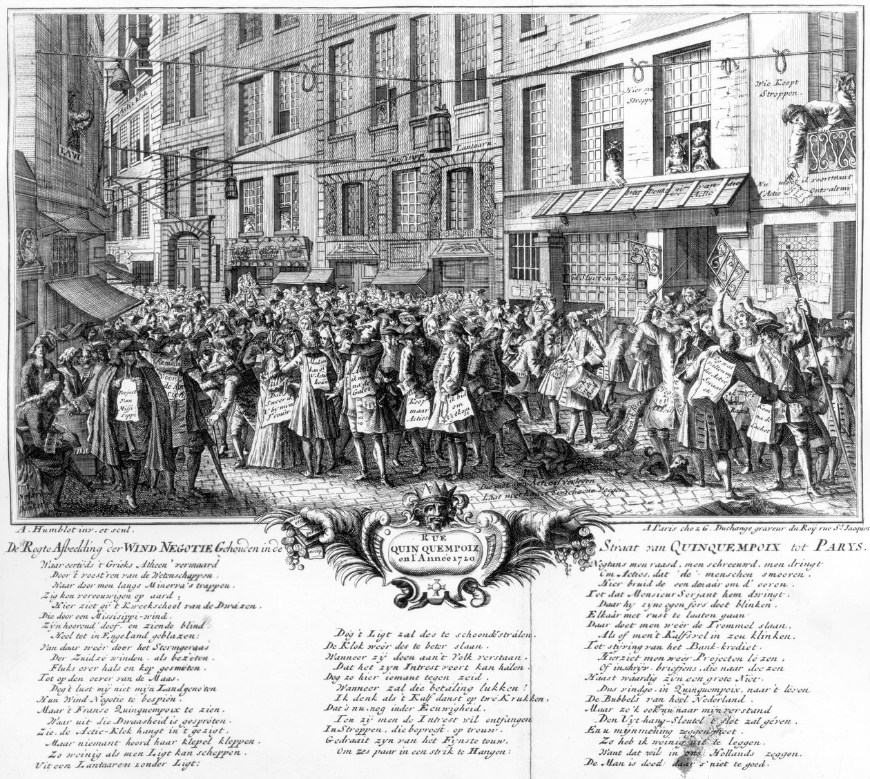 Befektetők a Banque Royale főhadiszállása előtt a Rue Quincampoix-ban, Párizs, 1720 alkotó: Antoine Humblot