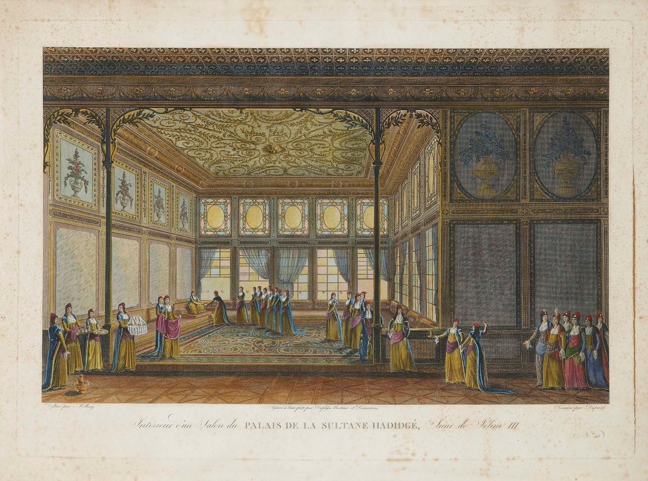 Belső tér Hatice Szultán hercegnő, III. Szelim szultán féltestvére, c. 1810. alkotó: Antoine Ignace Melling