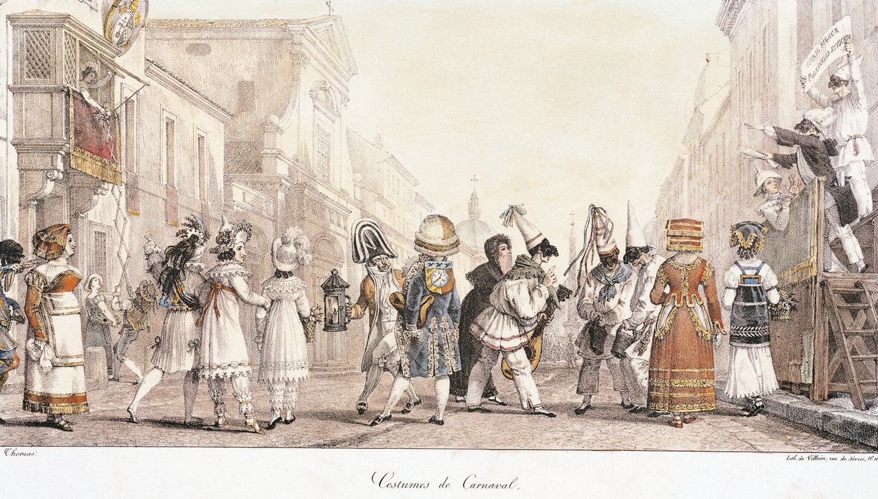 Farsangi jelmezek, Antoine-Jean-Baptiste Thomas (1791-1833), akvarell. Olaszország alkotó: Antoine Jean Baptiste Thomas