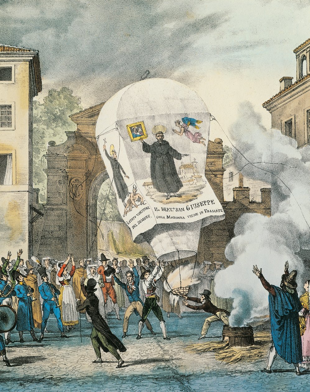 Hőlégballon a római San Giuseppe-napra, Antoine-Jean-Baptiste Thomas (1791-1833), nyomat. Részlet. Olaszország alkotó: Antoine Jean Baptiste Thomas