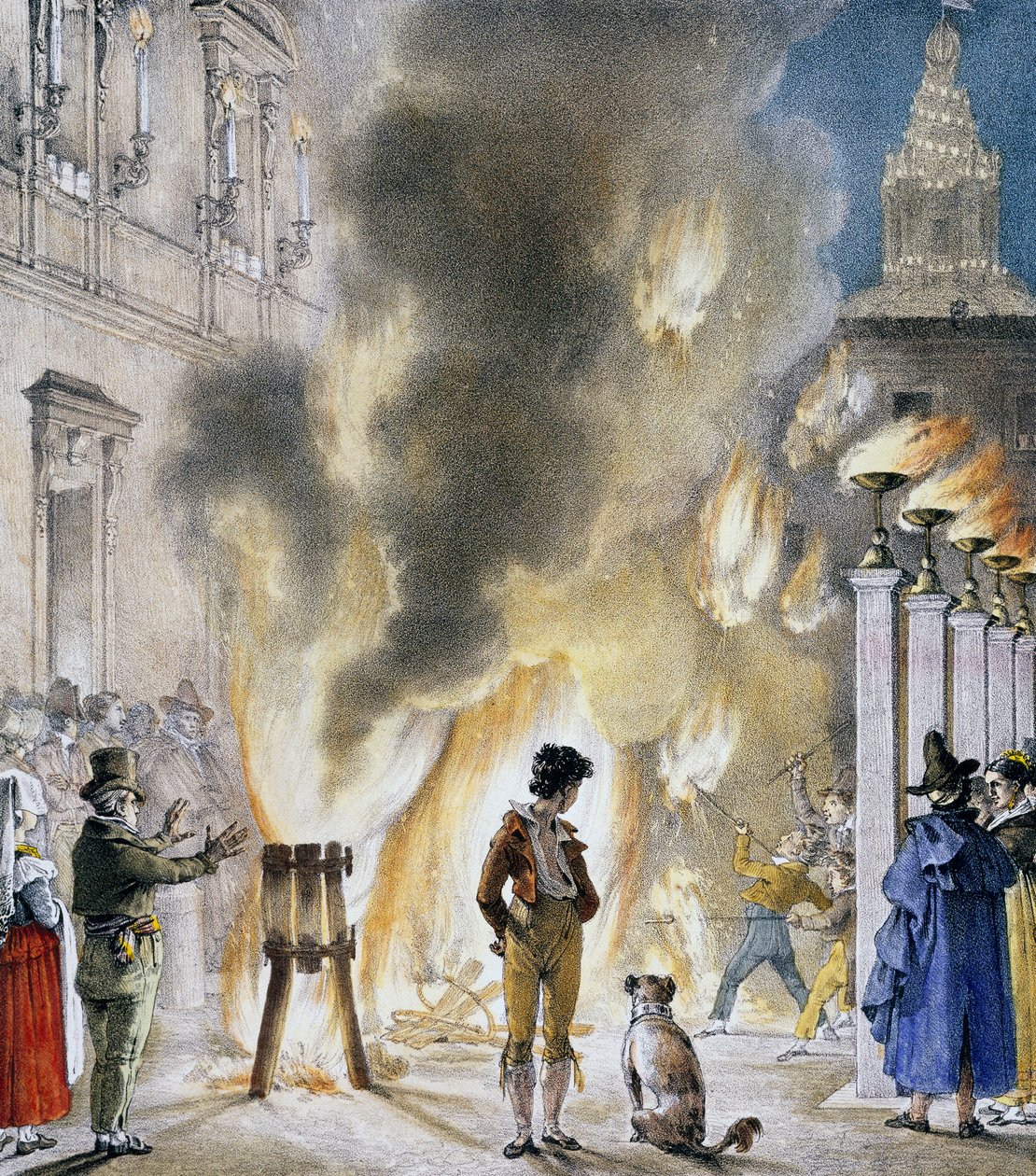 Kis tűzijáték a Madama-palotában, Antoine-Jean-Baptiste Thomas (1791-1833), az Un an a Rome et dans ses environs (Egy év Rómában és környékén) című kötetből vett nyomat. Olaszország alkotó: Antoine Jean Baptiste Thomas
