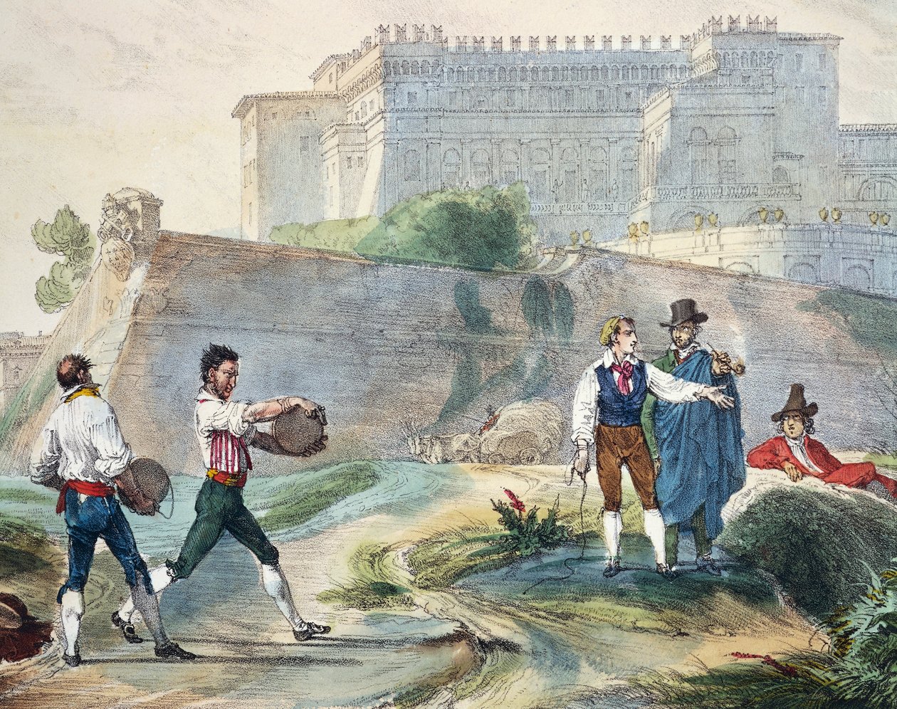 Ruzzica játék, Antoine Jean-Baptiste Thomas (1791-1834), színes litográfia az Egy év Rómában és környékén alkotó: Antoine Jean Baptiste Thomas