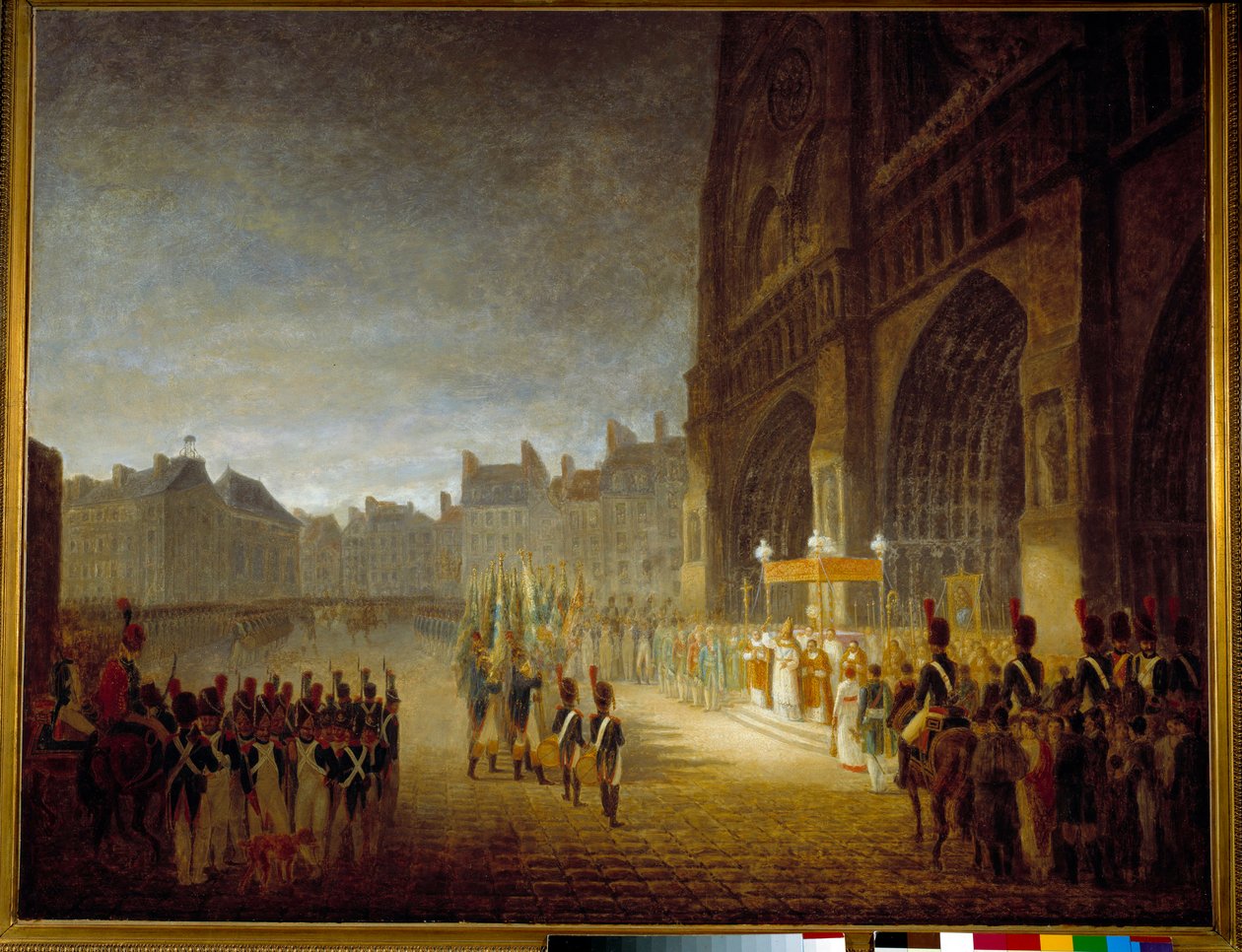 Zászlók áldása a Cathedrale Notre Dame de Paris terén 1804-ben Antoine Jean Grosnak (1771-1835) tulajdonított festmény 19. századi V. 1,1x1,46 m Párizs, Musee Carnavalet alkotó: Antoine Jean (attr. to) Gros