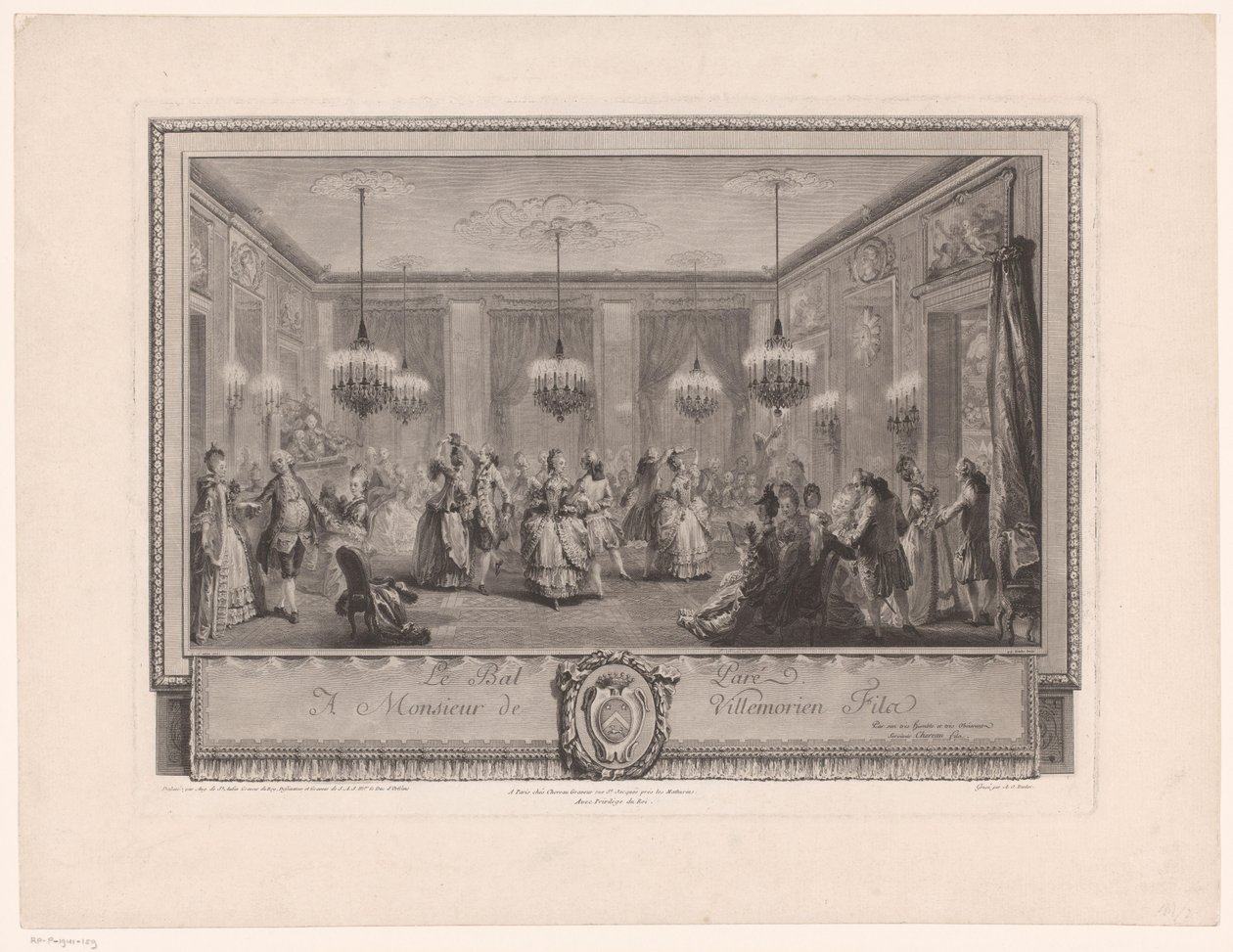 Marie Antoinette: A divat királynője: Bál Monsieur de Villemorien otthonában Bálterem táncoló párokkal Le Bal Pare (cím az objektumon) alkotó: Antoine Jean Duclos