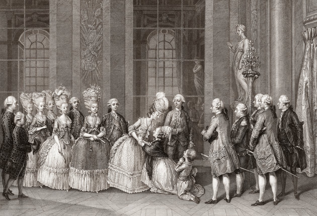 Marie Antoinette visited by Bellegarde family. (print) alkotó: Antoine Jean Duclos