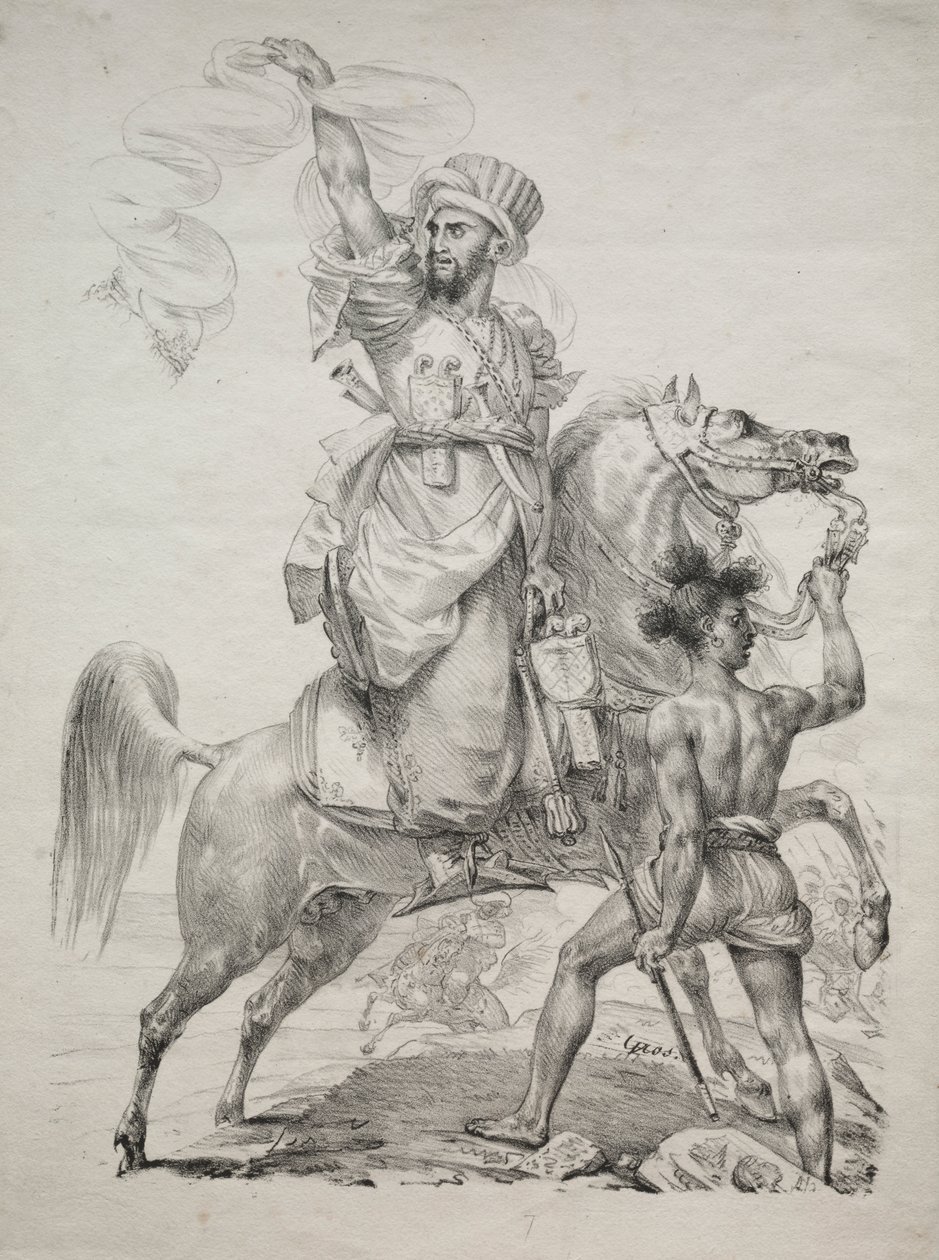 Egy mameluk főnök lóháton, jelzéseket kér segítségért alkotó: Antoine Jean Gros