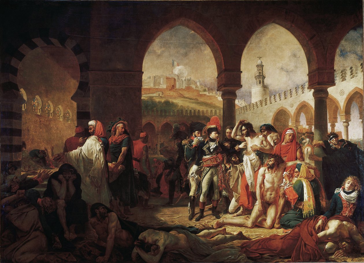 Bonaparte meglátogatja Jaffa pestis áldozatait (olaj, vászon alkotó: Antoine Jean Gros