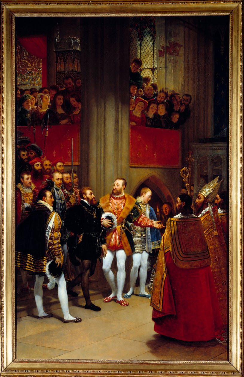 V. Károlyt I. Ferenc kapta a Saint Denis-i apátságban 1540-ben. Antoine Jean Gros (1771-1835) festménye alkotó: Antoine Jean Gros