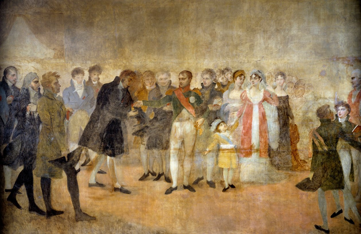 I. Napóleon császár ellátogat a Salon du Louvre-ba, és kiosztja a művészeknek a Becsületlégió keresztjeit 1808.10.22. Antoine Jean Gros (1771-1835) festménye 19. századi nap. 3,5x6,4 m alkotó: Antoine Jean Gros