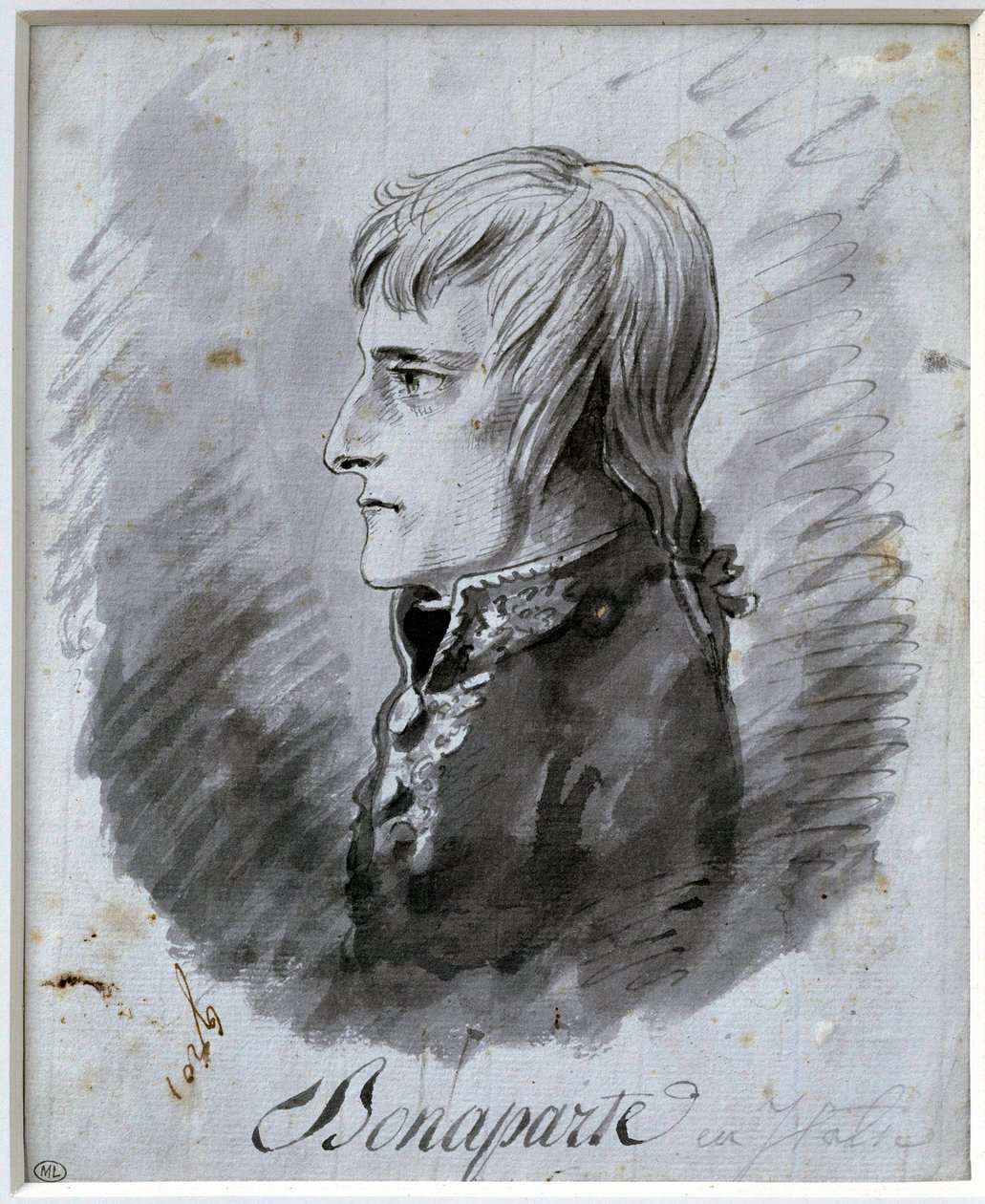 Napóleon Bonaparte (1769-1821), az olasz hadsereg fővezérének portréja Antoine-Jean Gros (1771-1835) rajza tollal és tintával 19. század. V 0,21 x 0,16 m Párizs, Louvre Múzeum alkotó: Antoine Jean Gros