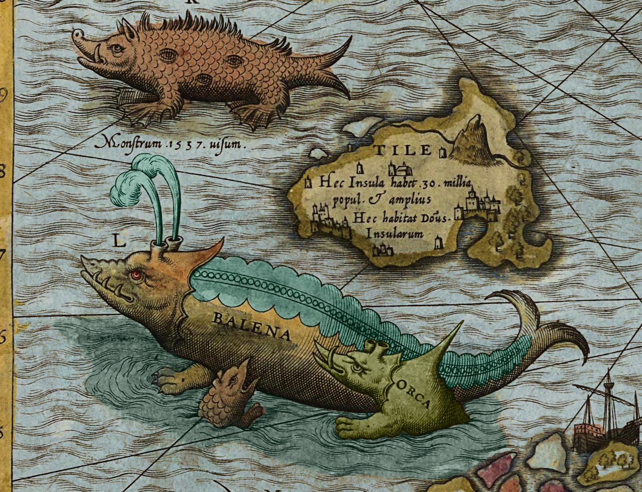 Olaus Magnus (1490-1557) Tengertérképének részlete (Carta marina) alkotó: Antoine Lafrery
